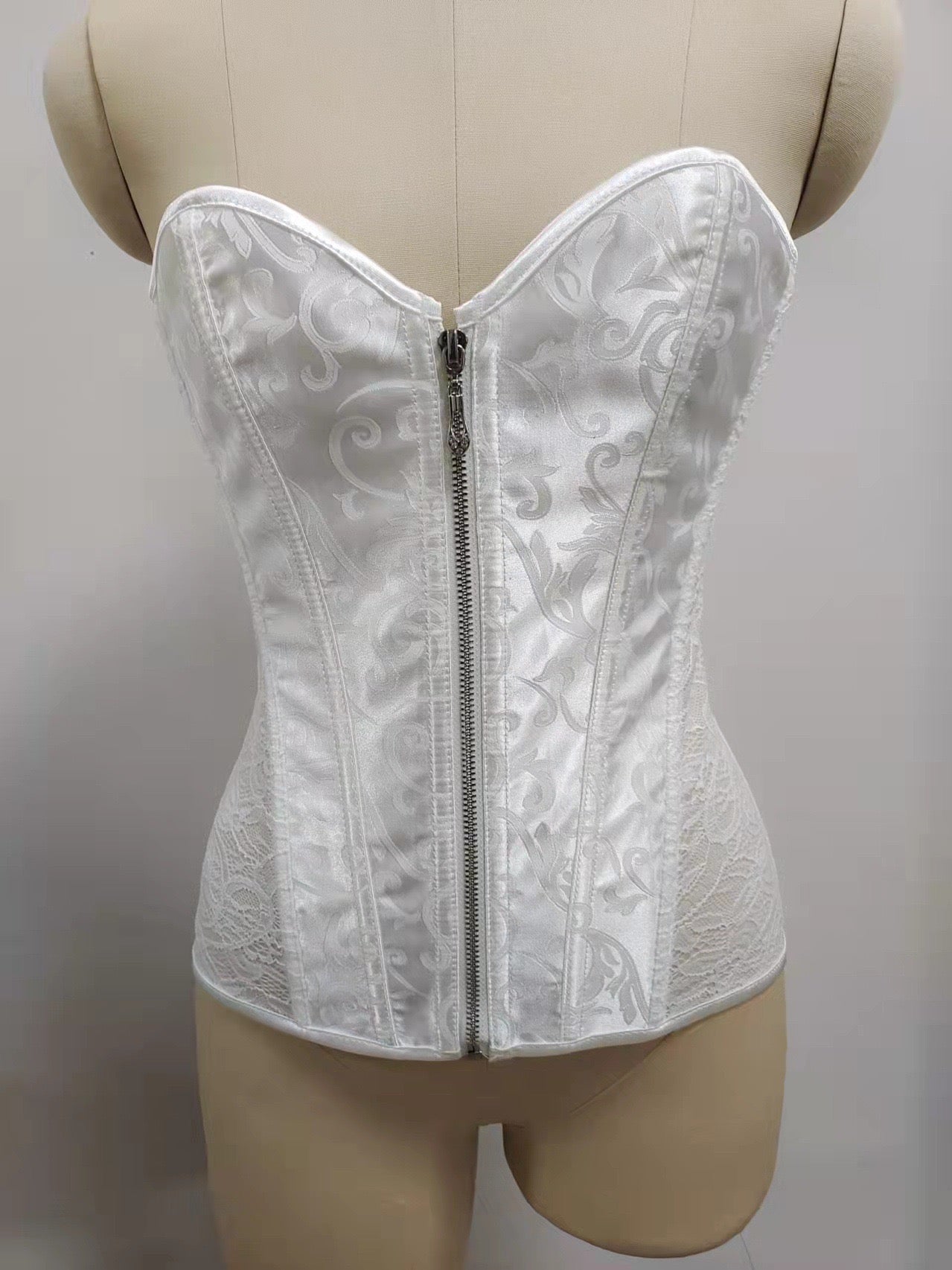Satin&Lace Jacquard White Overbust Corset Sweetheart Shape