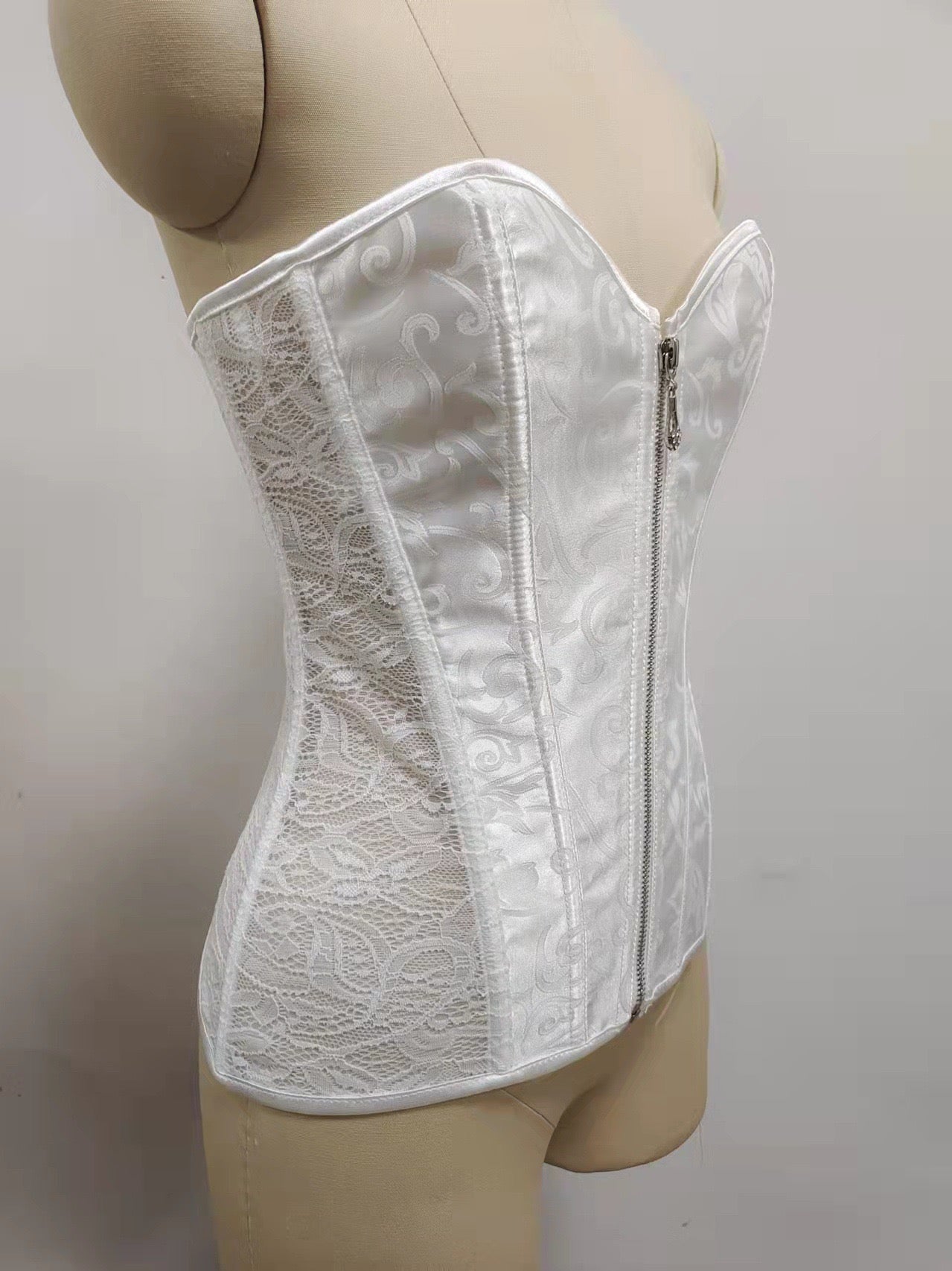 Satin&Lace Jacquard White Overbust Corset Sweetheart Shape