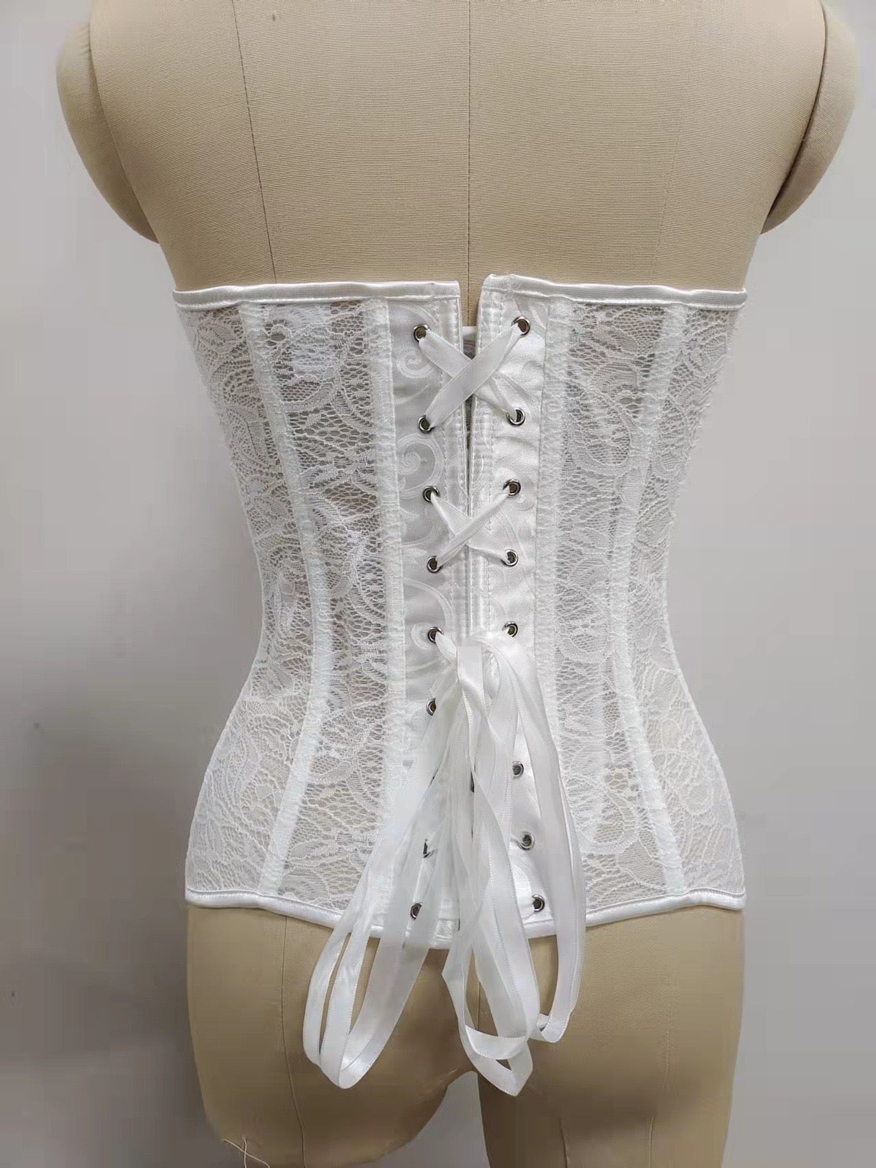 Satin&Lace Jacquard White Overbust Corset Sweetheart Shape
