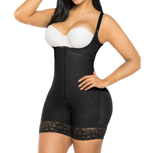 Black Shapewear Bodysuit Braless Half-Circle Design Tummy Tucker 