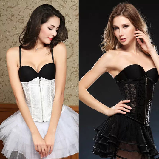Jacquard&Lace White Bustier Corset Open Bust 