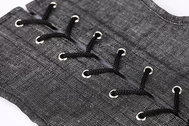 Bulk Price Hot Sell Denim Corset Top With Straps And Hooks